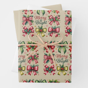 Coquette Bow Christmas Santa Vintage Xmas Wrapping Paper Sheet