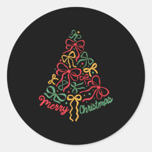 Coquette Bow Christmas Tree Girly Xmas Holiday Wom Classic Round Sticker