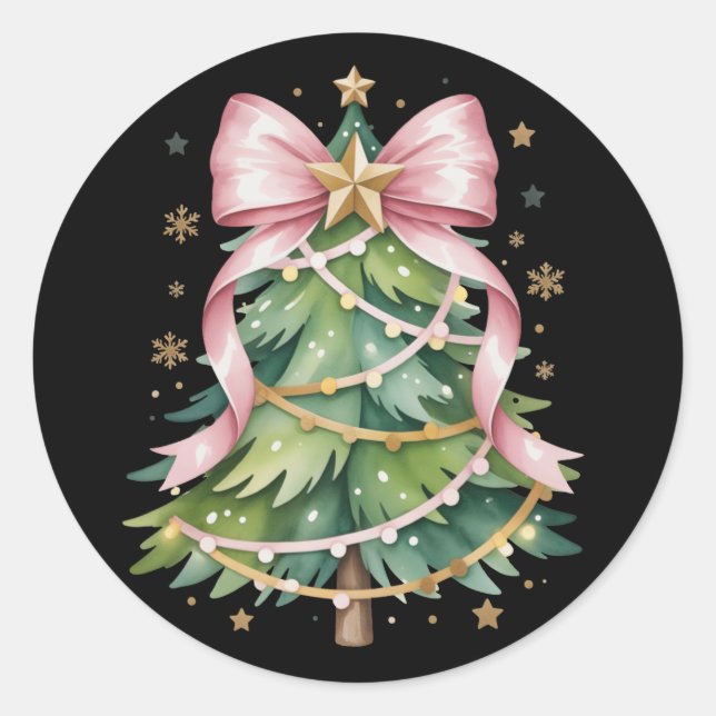 Coquette Bow Christmas Tree Holiday Girly Cute Classic Round Sticker (Front)