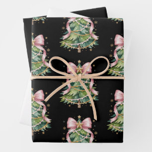 Coquette Bow Christmas Tree Holiday Girly Cute Wrapping Paper Sheet
