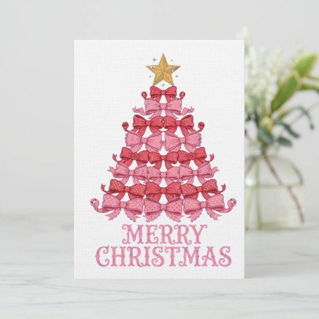 Coquette Bow Christmas Tree - Pink Bow  Invitation (Standing Front)