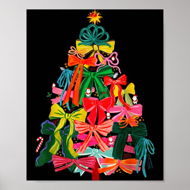 Coquette Bow Christmas Tree Preppy Christmas Girly Poster (Front)