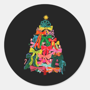 Coquette Bow Christmas Tree Xmas Holiday Girly Out Classic Round Sticker