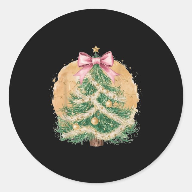Coquette Bow Christmas Tree Xmas Holiday Girly Out Classic Round Sticker (Front)