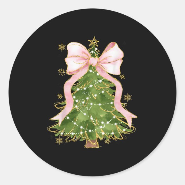 Coquette Bow Christmas Tree Xmas Holiday Girly Out Classic Round Sticker (Front)