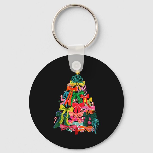 Coquette Bow Christmas Tree Xmas Holiday Girly Out Key Ring (Front)