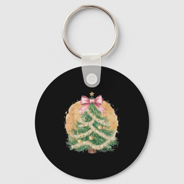 Coquette Bow Christmas Tree Xmas Holiday Girly Out Key Ring (Front)
