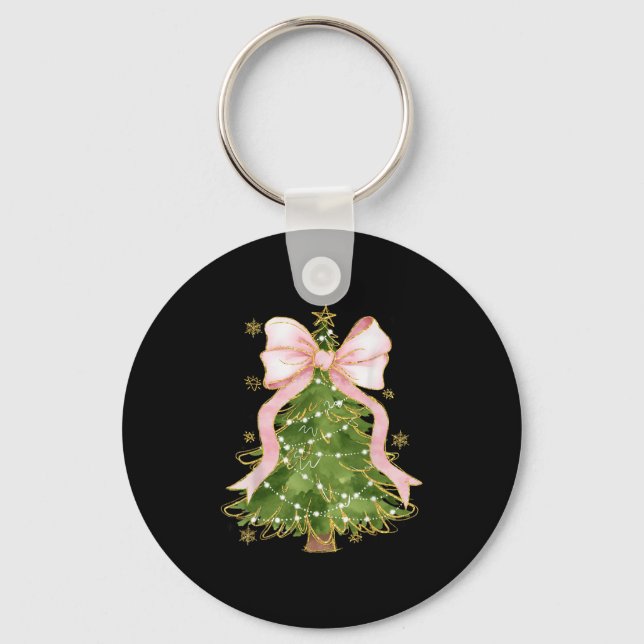 Coquette Bow Christmas Tree Xmas Holiday Girly Out Key Ring (Front)