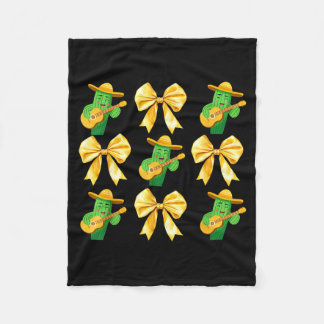Coquette Bow Cinco De Mayo Cactus Women Girls Mexi Fleece Blanket