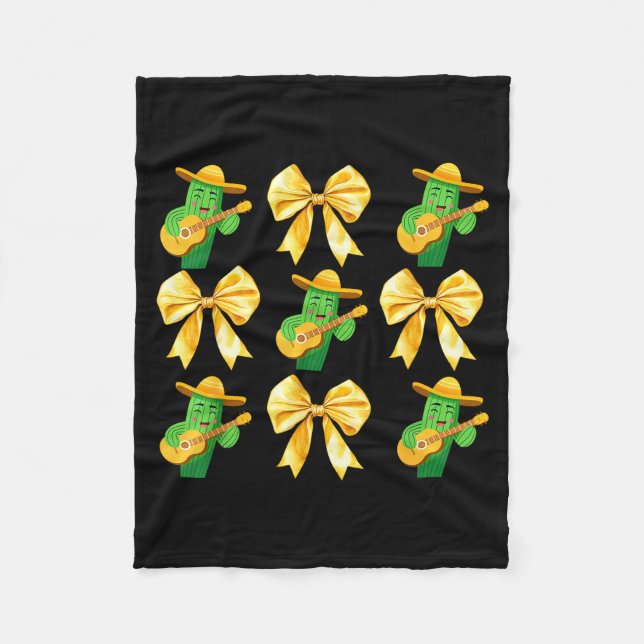 Coquette Bow Cinco De Mayo Cactus Women Girls Mexi Fleece Blanket (Front)