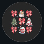 Coquette Bow Cocoa Santa Christmas Xmas Tree Pajam Classic Round Sticker<br><div class="desc">Coquette Bow Cocoa Santa Christmas Xmas Tree Pyjamas Holiday</div>