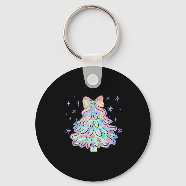 Coquette Bow Colourful Christmas Tree Merry Xmas G Key Ring (Front)