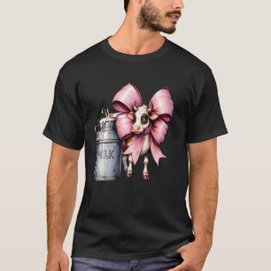 Coquette Bow Cow Farmer Milk Dairy Farmer Farming  T-Shirt