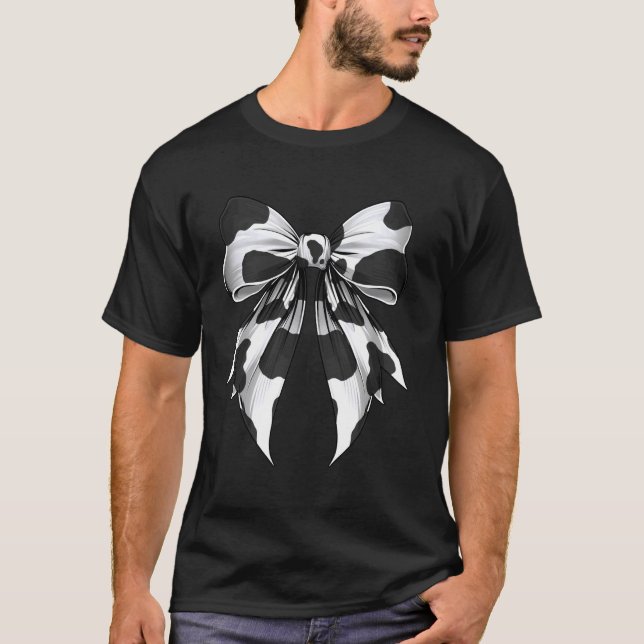 Coquette Bow Cow Pattern Cow Farmer Cow Farming T-Shirt (Front)