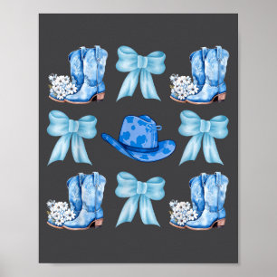 Coquette Bow Cowgirl Boots Blue Bows Hat Western R Poster
