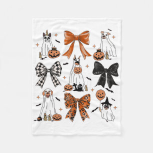 Coquette Bow Cute Ghost Dogs Halloween Pumpkin Spo Fleece Blanket