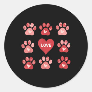 Coquette Bow Dog Paw Print Heart Valentine Dog Mum Classic Round Sticker