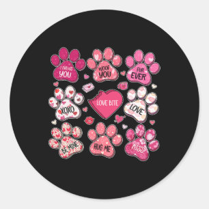 Coquette Bow Dog Paw Print Heart Valentine Dog Mum Classic Round Sticker