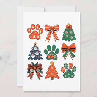 Coquette Bow Dog Paw Xmas Trees Family Mum Dad Holiday Card