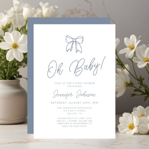 Coquette Bow Dusty Blue Boy Oh Baby Shower Invitation