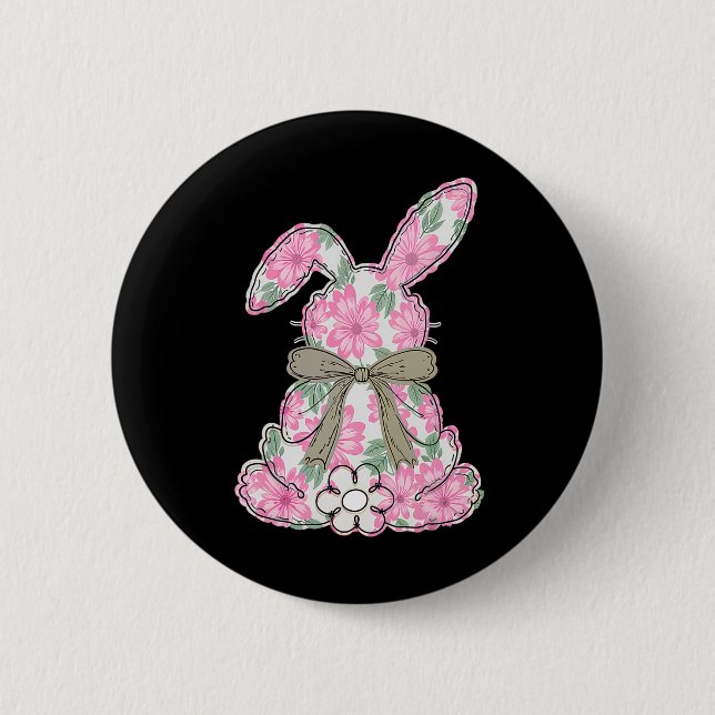 Coquette Bow Easter Bunny Spring Florals Women Tee 6 Cm Round Badge (Front)