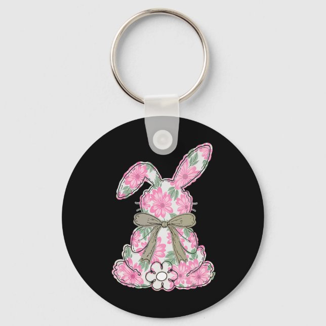 Coquette Bow Easter Bunny Spring Florals Women Tee Key Ring (Front)