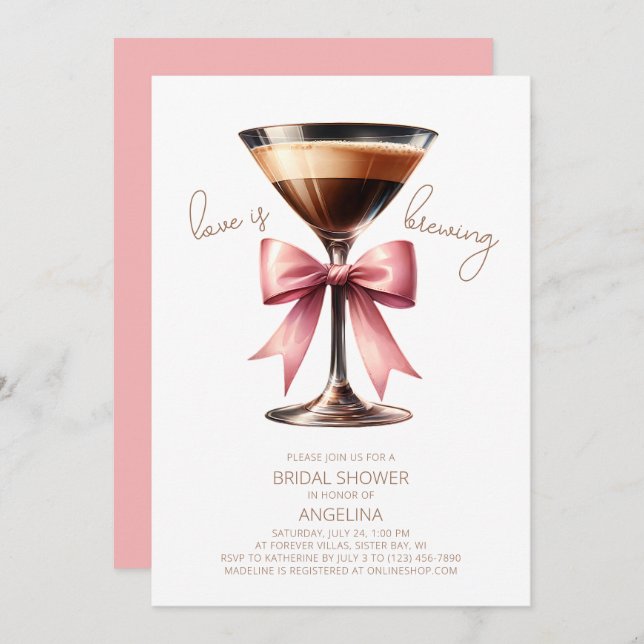 Coquette Bow Espresso Martini Bridal Shower  Invitation (Front/Back)