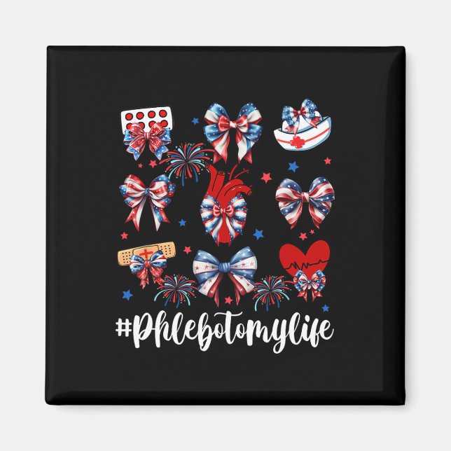Coquette Bow Fireworks Phlebotomy Happy 4th Of Jul Magnet (Front)