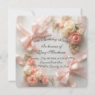 Coquette Bow Floral Birthday Romantic Pastel Party Card
