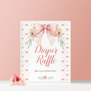 Coquette Bow Floral Diaper Raffle Poster