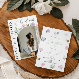 Coquette Bow & Floral Graduation Invitation