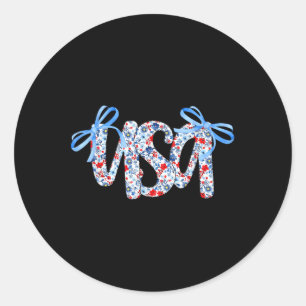 Coquette Bow Floral Usa Flag 4th Of July Girly Pat Classic Round Sticker