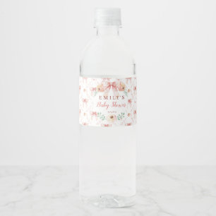 Coquette bow Florals Baby Shower Water Bottle Label