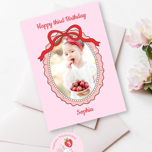 Coquette Bow Frame Photo Happy Birthday Card (Creator Uploaded)