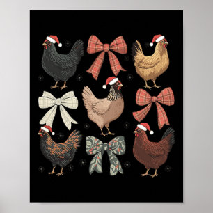 Coquette Bow Funny Chicken Christmas Farm Animal C Poster