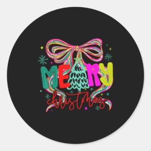Coquette Bow Funny Merry Christmas Tree Cute Xmas  Classic Round Sticker