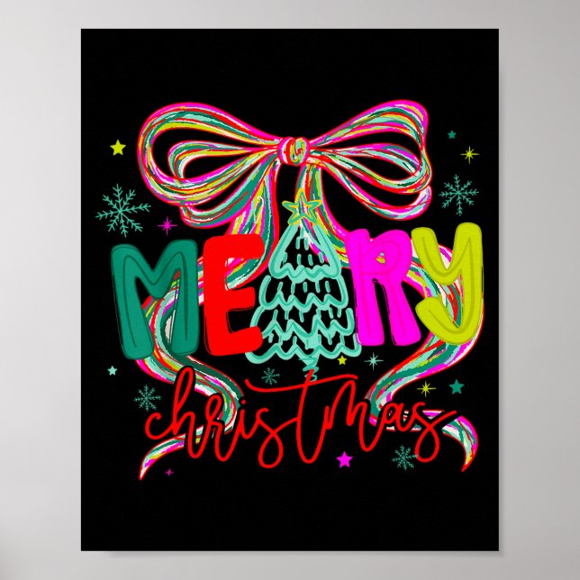Coquette Bow Funny Merry Christmas Tree Cute Xmas  Poster (Front)