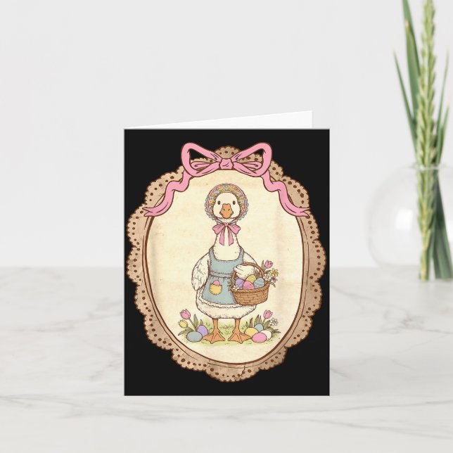 Coquette Bow Funny Silly Goose Bunny Eggs Happy Ea Card (Front)