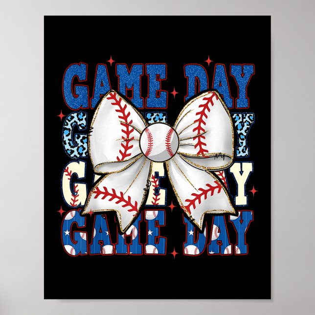 Coquette Bow Game Day Baseball Softball Funny Chee Poster (Front)