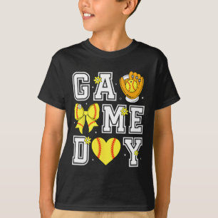 Coquette Bow Game Day Sell Softll Heart Love Cheer T-Shirt