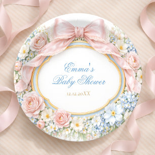 Coquette Bow Garden Girl Baby Shower Paper Plate