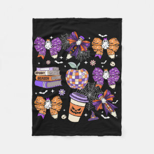Coquette Bow Ghost Cute Halloween Teachers Women  Fleece Blanket