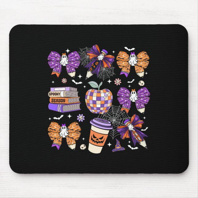 Coquette Bow Ghost Cute Halloween Teachers Women  Mouse Pad (Front)