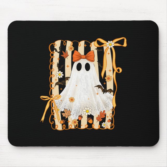 Coquette Bow Ghost Halloween Spooky Lace Ghost Gir Mouse Pad (Front)