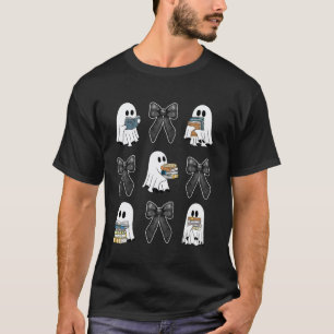 Coquette Bow Ghost Reading Books, Funny Halloween  T-Shirt