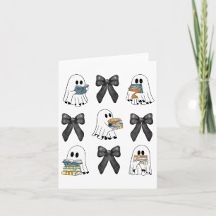 Coquette Bow Ghost Reading Books Sweater Halloween Card