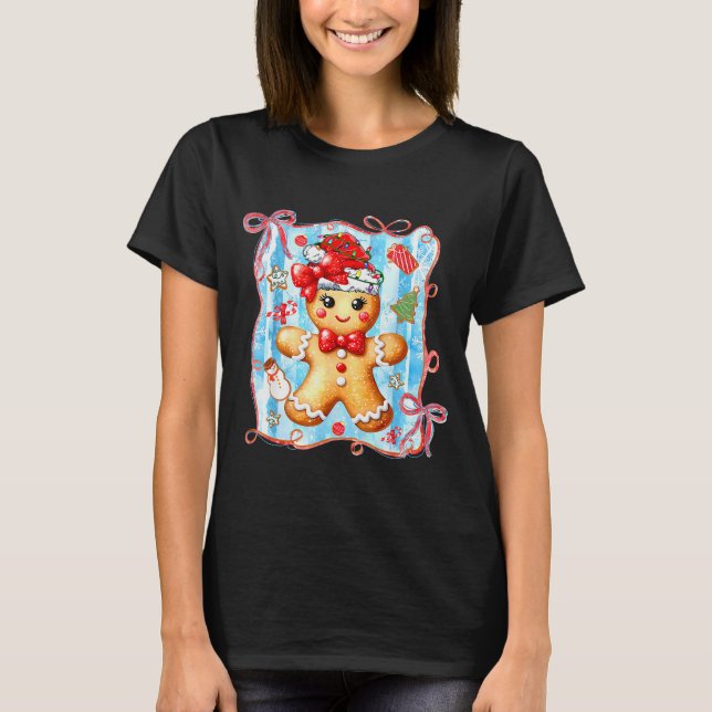 Coquette Bow Gingerbread Merry Christmas Xmas Paja T-Shirt (Front)