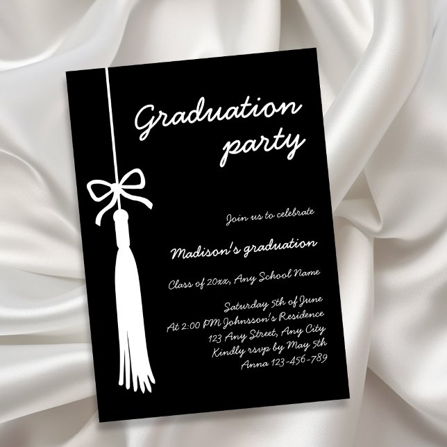Coquette Bow Grad Tassel Black 2026 Graduation Invitation (Coquette Bow Grad Tassel Black 2026 Graduation Invitation)