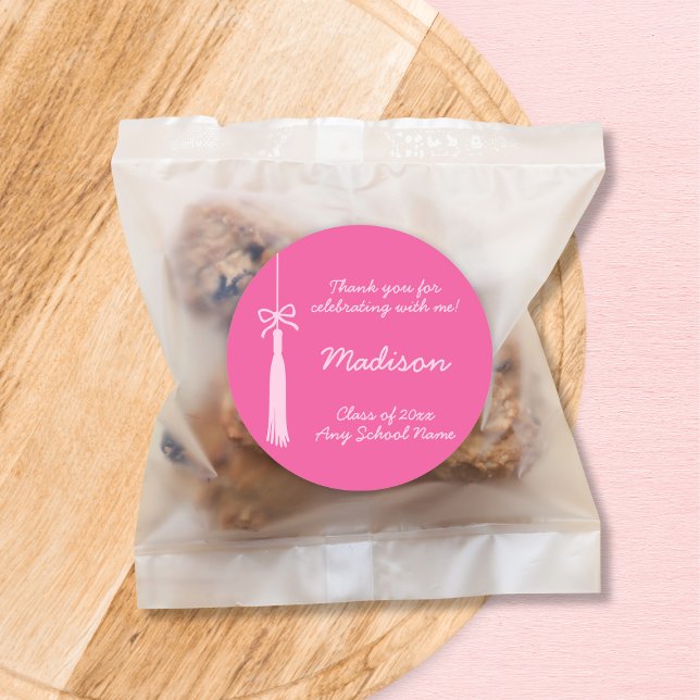 Coquette Bow Grad Tassel Pink 2025 Graduation Classic Round Sticker (Coquette Bow Grad Tassel Pink Red 2025 Graduation Classic Round Sticker)