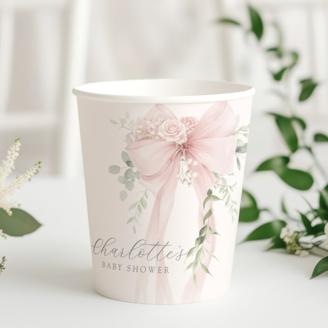 Coquette Bow Greenery Baby in bloom baby Shower Paper Cups (Creator Uploaded)